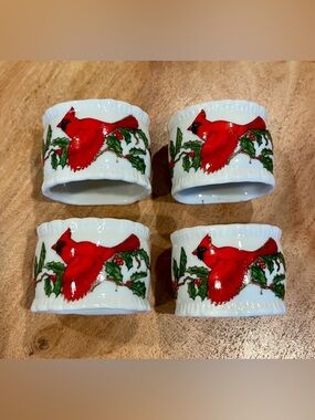 Bright Red Lefton China Cardinal Napkin Rings - Set of 4